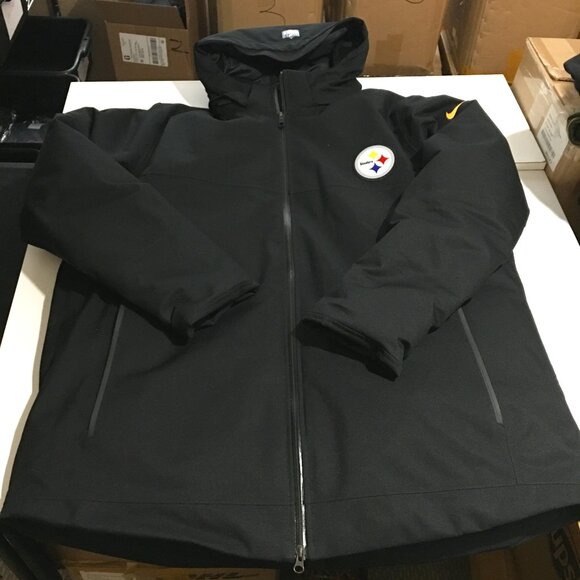 Pittsburgh Steelers Nike NFL 550 Down Fill Hooded Parka Jacket Mens XL Black - Picture 1 of 13